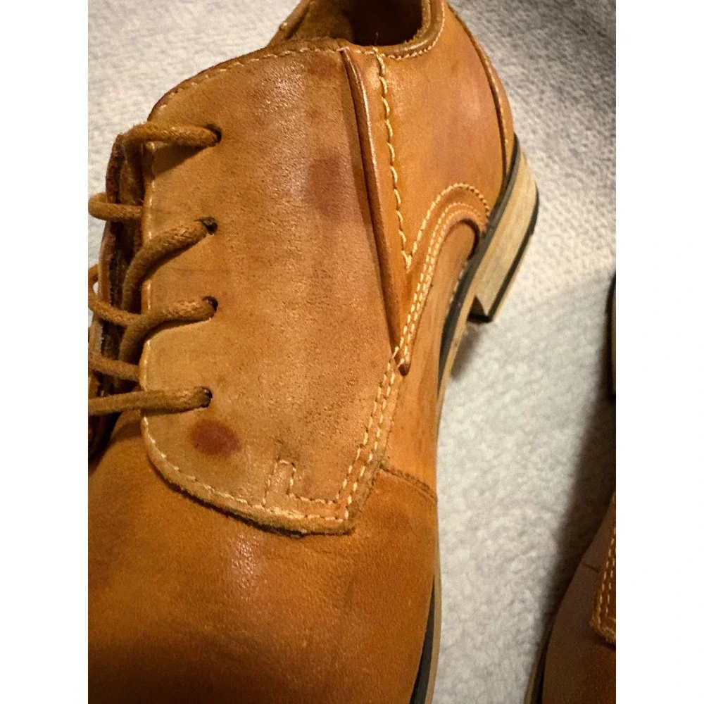 Jousen Milan Mens Tan Brown Leather Derby Dress Shoes Size 10 Lace Up Classic